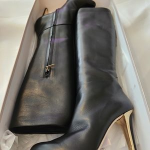 Jimmy Choo Calf Leather Black Boots with Gold and Black Heels size 40